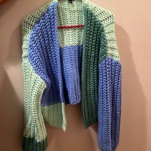 Crochet Green Blue Crop Sweater